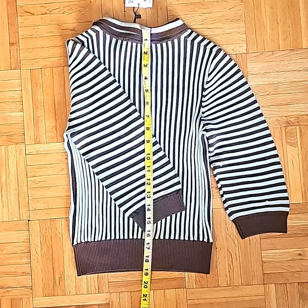 Zara Top, Women's Striped Collared 3 Button Stretchy Rib Knit Polo, S - Picture 5 of 7